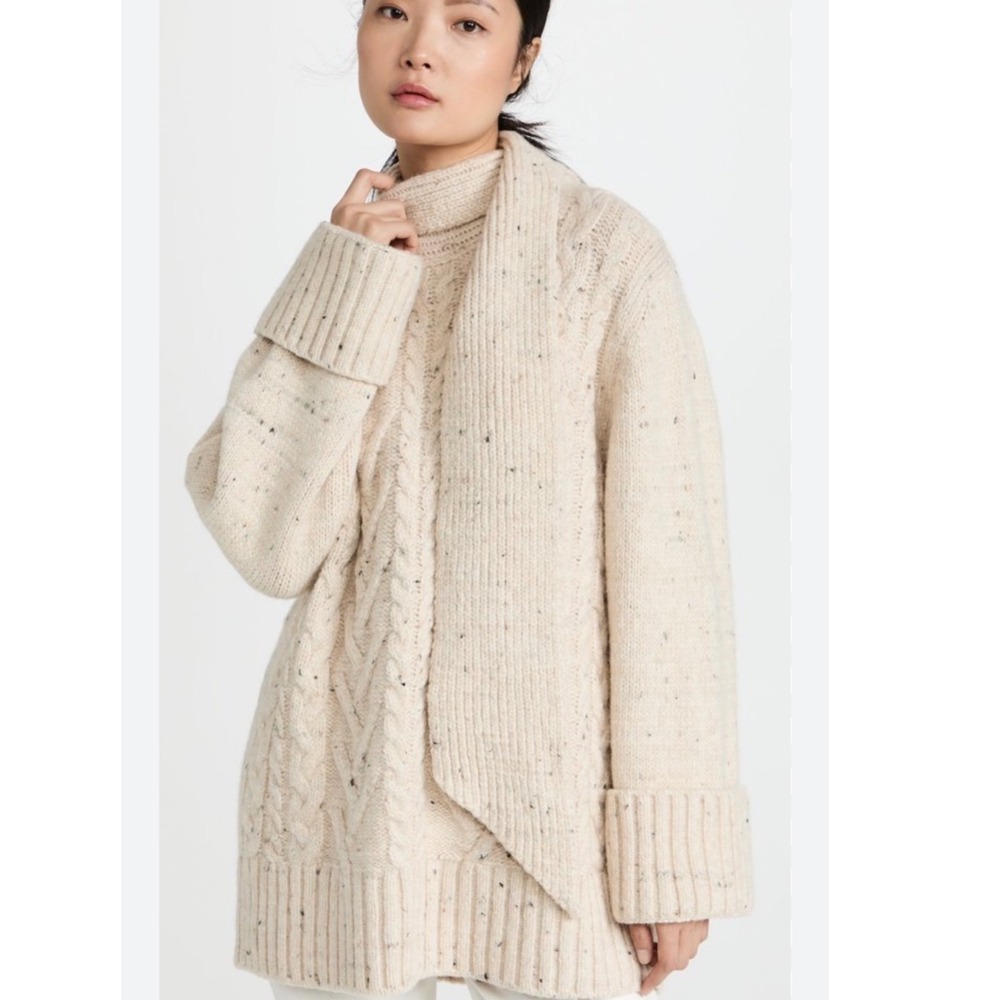 Ganni Cream Cable Knit Turtleneck Sweater
